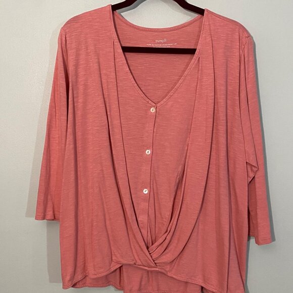 Pure Jill by J. Jill Women's XL Cotton Cross-Front Top In Soft Pink - Picture 1 of 7